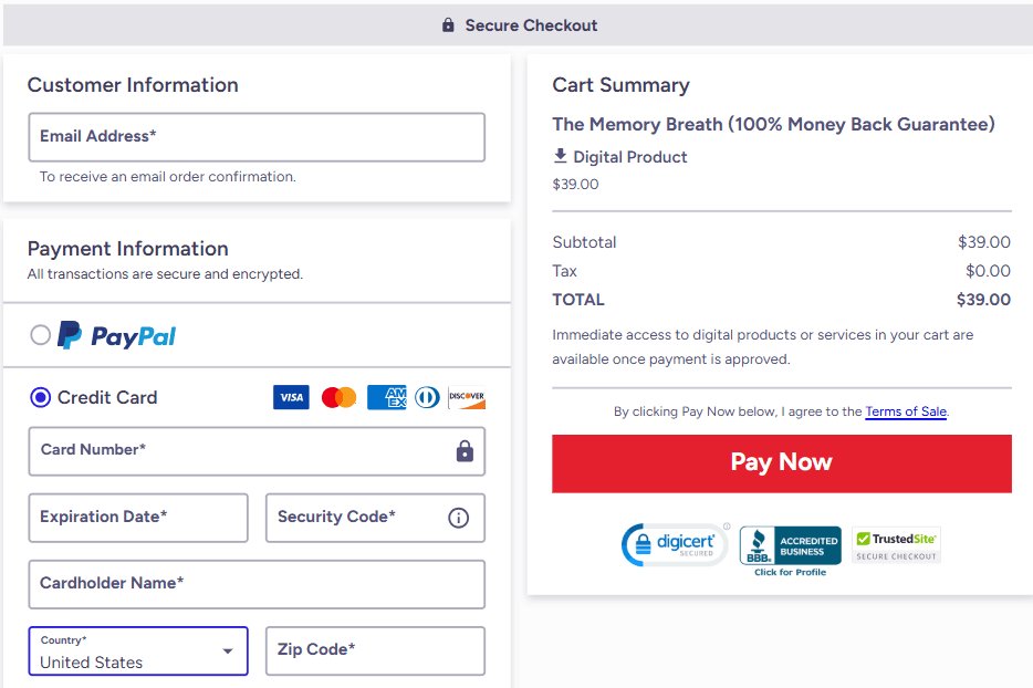 The Memory Breath Checkout Page